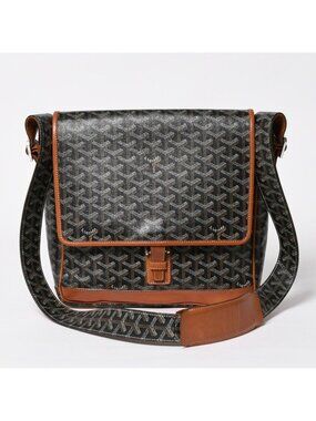 Goyard Gran Blue Messenger Bag Brown Leather Silver